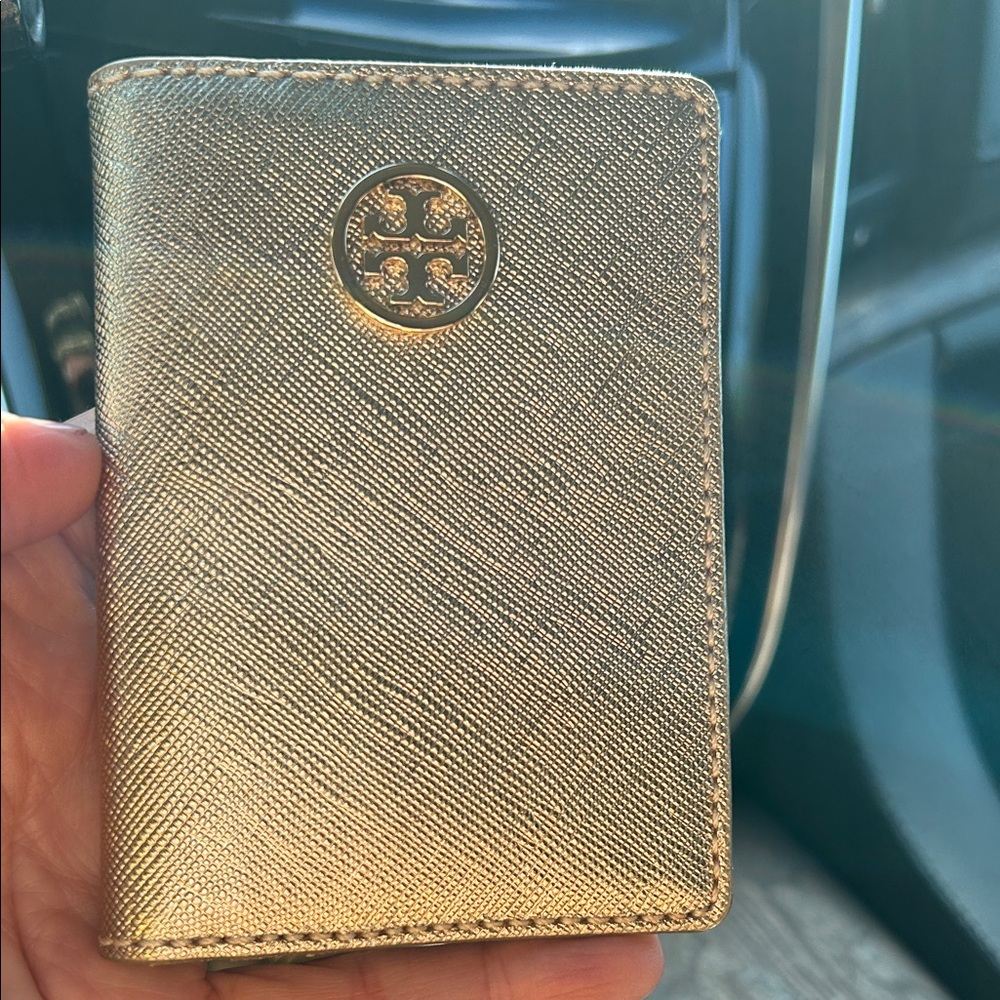 Tory Burch Shimmering Gold Logo Card Case